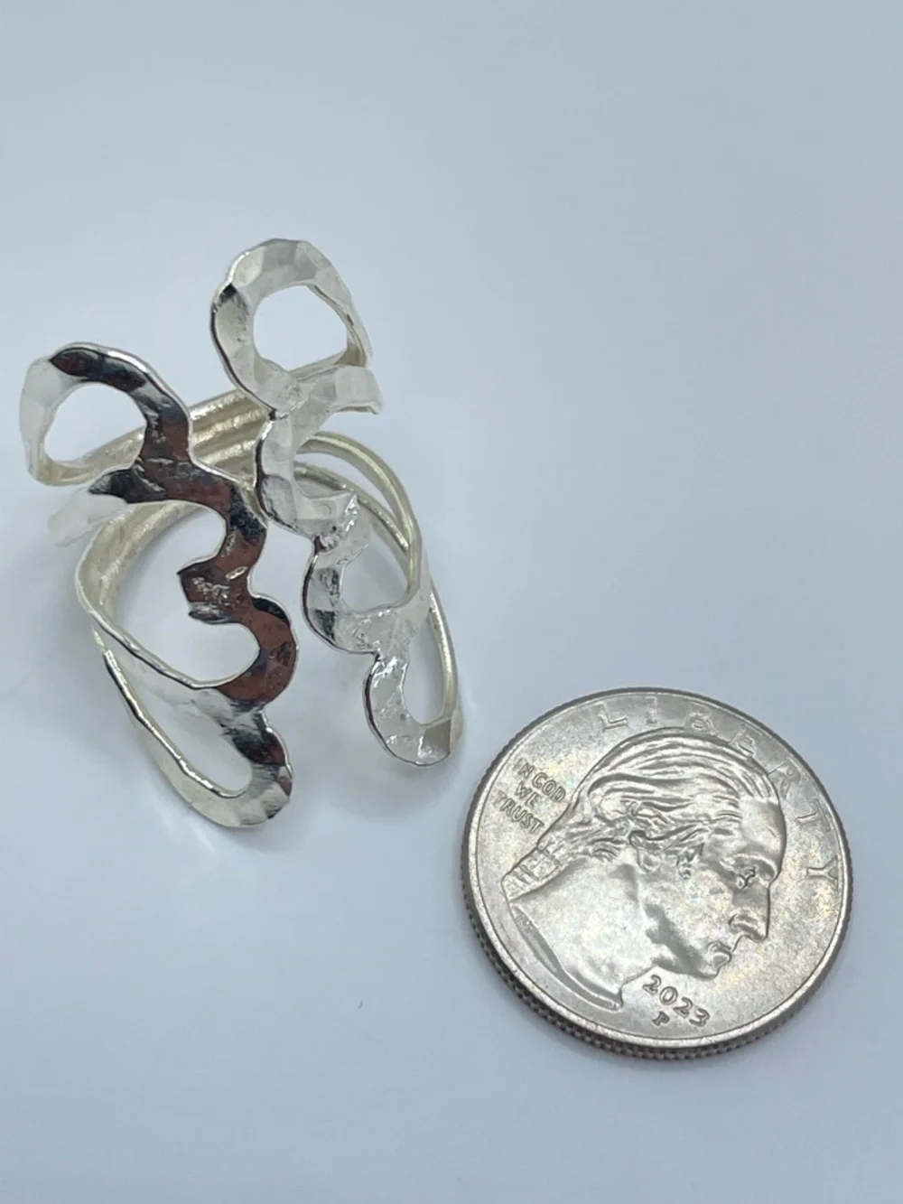 Vintage Taxco Silver Butterfly Wings Abstract Openwork Boho Statement Ring Sz 9